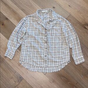 Altar'd State Beige and Brown Plaid Shirt button up flannel size large tan color